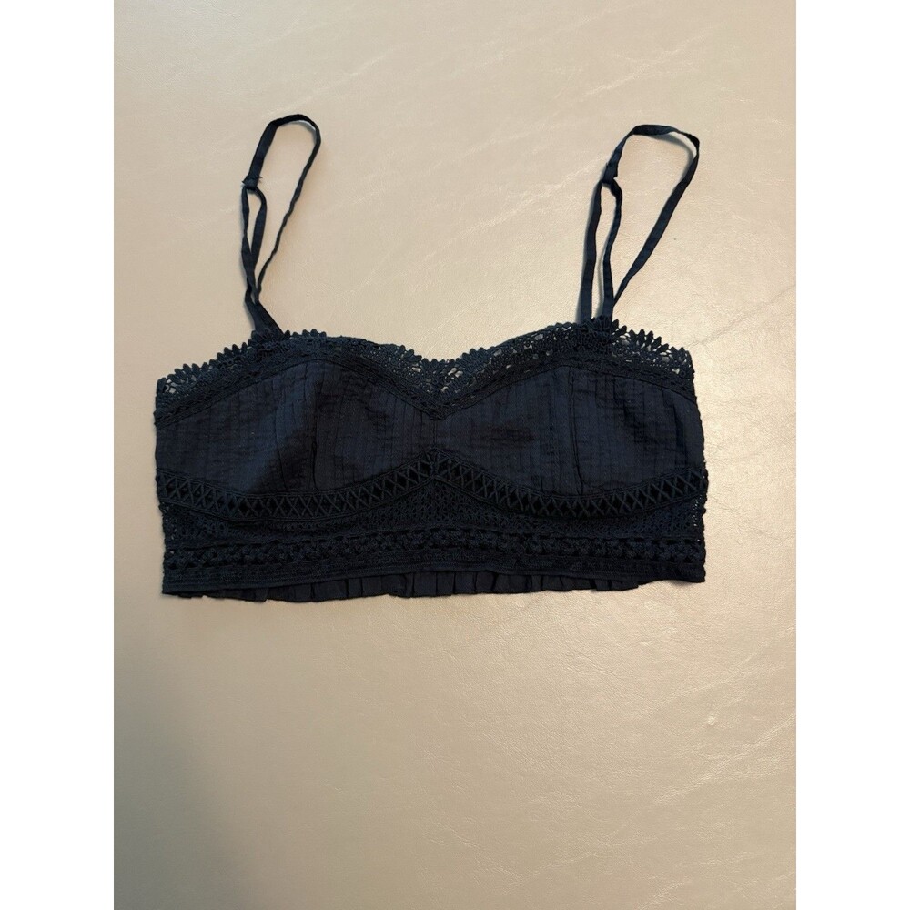Free People Intimately Tallulah Bralette Black Crochet Lace Smocked Top Small